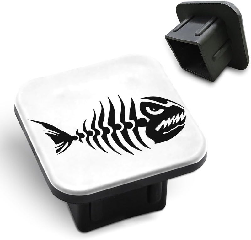 Tnomchey Fish Skeleton Receiver Cover Hitch Plugs Black Cartoon Old Tattoo Sea Fish Skull Rubber Receiver Tube Hitch Plug Car Exterior Accessories Fits for Pickup Trucks Cars - Image 1